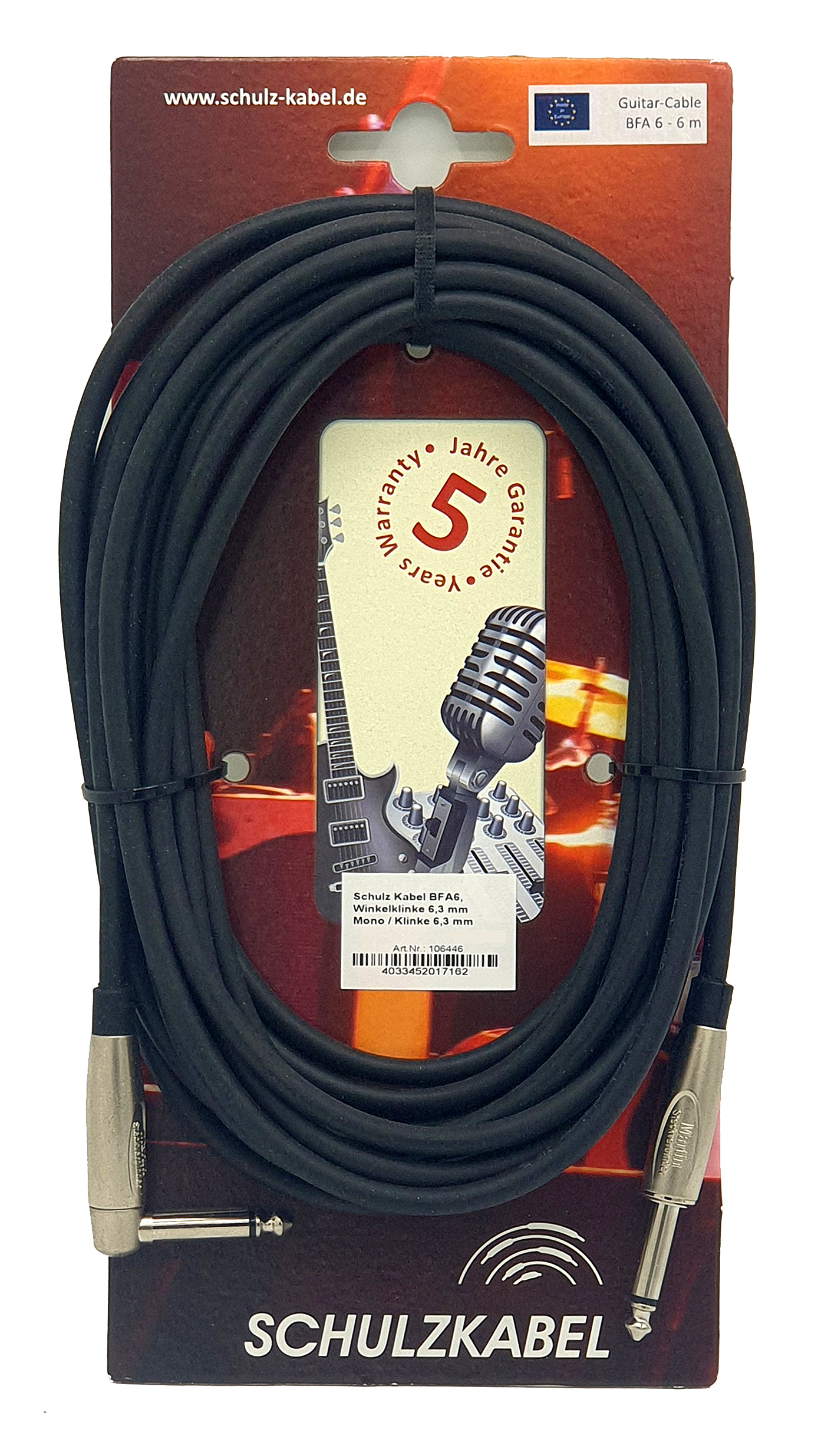 Schulz Kabel BFA Instrumentenkabel Winkelklinke 6,3 mm Mono / Klinke 6,3 mm Mono