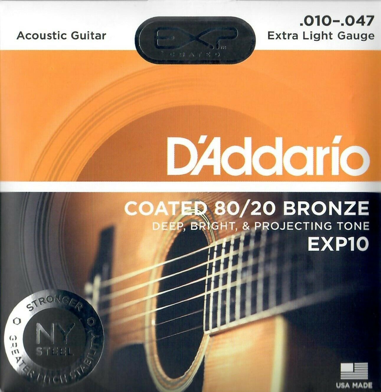 D'addario EXP10 Coated 80/20 Bronze extra lightSatz Saitenfür Westerngitarre